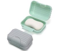 Alyvisun 2 Pièces Boite à Savon avec Couvercle, Portable Boite a Savon Voyage, Boite à Savon avec Fond Surélevé, Porte Savon Voyage Étanche et Antifuite pour Douche et Extérieur (Vert & Gris)