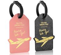 Alyvisun 2 Pièces Etiquette Valise, Etiquette Bagage Étiquette D'identification en PU, Étiquettes à Bagages avec Carte pour informations personnelles, Etiquette Valise Voyage Avion