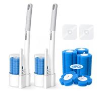 Alyvisun 2 Set Brosse Toilettes WC with 48pcs Recharges Brosse WC Jetable | Brosse Toilettesavec Brosse Joint Carrelage Balai, Toilette Murale avec Supports Transparents pour Nettoyage du Détartrant