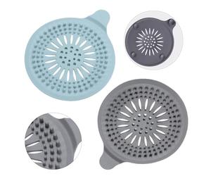 Alyvisun 2Pcs Silicone Attrape Cheveux Douche avec Ventouse, Protection de Drain Filtre Evier, Universel Filtre à Cheveux pour Salle de Bain, Baignoire, Cuisine (Bleu + Gris)