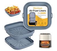 Alyvisun 3 Pieces Silicone Moule Air Fryer, Foldable Moule Air Fryer, Réutilisable Plat Silicone Air Fryer Doublure Liners pour Friteuse Air, Micro-ondes, Four, Bateau à vapeur (Gris)