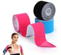 Alyvisun 3 Rouleaux de Bande de Kinésiologie, 5 m x 5 cm Strap Sport Élastique et Respirante, Tape Kinesiologie pour le Sport et le Maintien Musculaire (Bleu, Rose, Noir)