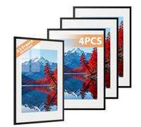 Alyvisun 4 Pcs A3 Cadre, Cadre Photo A3 Display Pictures 20.5x28.7 cm avec Passe-partout ou 28.7x41 cm sans Passe-partout, Cadre Photo Horizontal et Vertical pour Mur ou Table, Noir