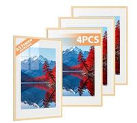 Alyvisun 4 Pcs A3 Cadre, Cadre Photo A3 Display Pictures 28,7x41 cm avec Passe-Partout ou 20,5x28,7 cm sans Passe-Partout, Cadre Photo Horizontal et Vertical pour Mur ou Table, Ton Bois