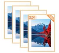 Alyvisun 4 Pcs A3 Cadre, Cadre Photo A3 pour Photos 20.5 x 28.7 cm avec Passe-Partout ou 28.7 x 41 cm sans Passe-Partout, Cadre Photo Horizontal et Vertical pour Mur ou Table, Ton Bois