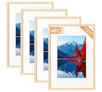 Alyvisun 4 Pcs A4 Cadre, Cadre Photo A4 Display Pictures 14x20 cm avec Passe-Partout ou 19,7x29,3 cm sans Passe-Partout, Cadre Photo Horizontal et Vertical pour Mur ou Table, Ton Bois