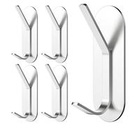 Alyvisun Lot de 5 crochets adhésifs solides crochets pour peignoir de bain en acier inoxydable, crochet mural sans perçage, crochets adhésifs pour salle de bain, cuisine, bureau (argenté)