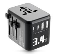 Alyvisun Adaptateur Prise Universelle, Adaptateur Universel de Voyage avec 2 USB-C et USB-A Ports, 5 V 3.4A/17W Prise Universelle,avec Double Fusible 10A-pour UE, États-Unis, Royaume-Uni, Australie