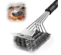 Alyvisun Brosse Barbecue Metallique à 4 Branches avec Grattoir | Brosse Grille Barbecue en Acier Inoxydable, Brosse BBQ avec Manche de 45 cm pour Gril électrique, Barbecue au Charbon, etc.