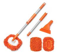Alyvisun Brosse Lavage Voiture Toute Saison avec Grattoir à Glace, 2 Têtes, Manche Extensible, Brosse Neige 21,5 cm, Grattoir TPE, Tête Rotative 180 Degrés pour Voiture, SUV, Caravane