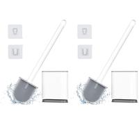 Alyvisun Brosse WC Silicone, Brosse Toilettes WC Suspendu en Silicone, Ensemble de Balayette WC à Séchage Rapide avec Long Manche, Balai WC Montage Mural/au Sol, Blanc (Lot de 2)