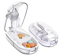 Alyvisun Coupe Comprimé pour petites ou grandes pilule, Coupe Médicaments en forme de V avec fonction de broyage, design portable, Protection de la lame, éjection automatique et stockage (Transparent)