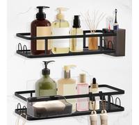 Alyvisun Etagere Douche Sans Percage, Etagere Douche 4 Pièces avec Porte-Savon, Porte-Brosse à Dents, Porte Gel Douche Salle de Bain Grande Capacité, Support Salle de Bain, Noir