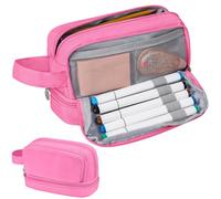 Alyvisun Grande Capacité Trousse à Crayons, Trousse Aesthetic avec 5 Compartiments et Poignée pour Garçons/Filles/Adultes, Sac à Stylo Portable Pencil Case pour Scolaires et Bureau (Rose)