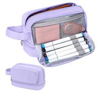 Alyvisun Grande Capacité Trousse à Crayons, Trousse Aesthetic avec 5 Compartiments et Poignée pour Garçons/Filles/Adultes, Sac à Stylo Portable Pencil Case pour Scolaires et Bureau (Violet)