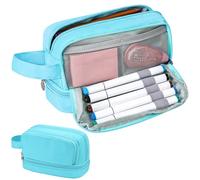 Alyvisun Grande Capacité Trousse à Crayons, Trousse Aesthetic avec 5 Compartiments et Poignée pour Garçons/Filles/Adultes, Sac à Stylo Portable Pencil Case pour Scolaires et Bureau (Bleu)