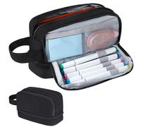 Alyvisun Grande Capacité Trousse à Crayons, Trousse Aesthetic avec 5 Compartiments et Poignée pour Garçons/Filles/Adultes, Sac à Stylo Portable Pencil Case pour Scolaires et Bureau (Noir)