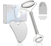 Alyvisun Gua Sha Kit Masseur Facial Rouleau, Gua Sha Visage Rouleaux de Beauté Stainless Steel, Uplift Anti-gonflement avec Sac de Transport et Chiffon de Nettoyage