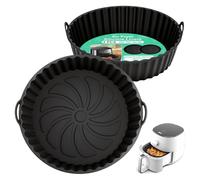Alyvisun Lot de 2 moules à friteuse à air en silicone, 20 cm, accessoires rotatifs pour friteuse, panier résistant à la chaleur, réutilisable (noir)