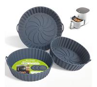 Alyvisun Lot de 3 moules à friteuse à air en silicone, 20 cm, accessoires rotatifs pour friteuse, panier résistant à la chaleur, réutilisable (gris)