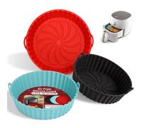 Alyvisun Lot de 3 moules en silicone pour friteuse à air, 20 cm, accessoires rotatifs pour friteuse, panier résistant à la chaleur, réutilisable (rouge + noir + bleu)