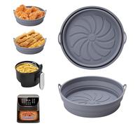 Alyvisun Moule Silicone Air Fryer, 2 Pièces Moule Accessoire pour Airfryer Réutilisable Panier Friteuse à Air Chaud Plat Pot Ronde Pliable Doublure Liner pour Friteuse Air, Micro-ondes, Four (Gris)