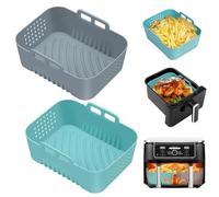 Alyvisun Moule Silicone Air Fryer, 2 Pièces Réutilisables Plat Pour Airfryer pour Paniers de 7,5L 9L 9.5L, Accessoires de Cuisson Antiadhésifs Idéaux pour les Ailes de Poulet (Gris + Bleu)
