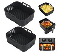 Alyvisun Moule Silicone Air Fryer, 2 Pièces Réutilisables Plat Pour Airfryer pour Paniers de 7,5L 9L 9.5L, Accessoires de Cuisson Antiadhésifs Idéaux pour les Ailes de Poulet (Noir)
