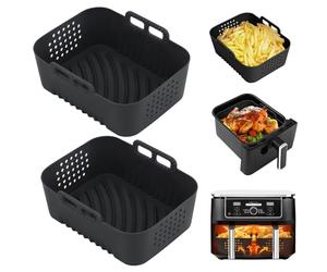 Alyvisun Moule Silicone Air Fryer, 2 Pièces Réutilisables Plat Pour Airfryer pour Paniers de 7,5L 9L 9.5L, Accessoires de Cuisson Antiadhésifs Idéaux pour les Ailes de Poulet (Noir)