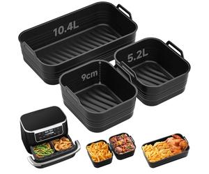 Alyvisun Moule Silicone Air Fryer, 3 Pièces Plat pour Airfryer Réutilisable Panier Friteuse Air Chaud Moules Pliable Barquette Bac Ustensile Liners pour Friteuse à Air 10 L/10,4 L (1x10,4 L+2x5,2 L)