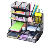 Alyvisun Organiseur de Bureau en Grille avec Tiroir, Rangement Bureau à 12 Compartiments, Organisateur de Bureau pour Bureau, École, Maquillage et Accessoires
