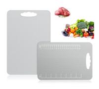 Alyvisun Planche à découper en acier Inoxydable 304, Design Double Face avec Surfaces Texturées Effet riz et Lisses, Planche de Découpe en Métal pour v Viande,Facile à Nettoyer (34 × 23cm+25 × 15cm)