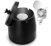 Alyvisun Poubelle de Bureau, Récipient à Cendres avec Couvercle et Plateau Portable, Anti Odeur & Coupe-Vent, pour Extérieur, Bureau, Décoration Intérieure, Noir [10 * 9 * 10 cm]
