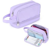 Alyvisun Trousse Scolaire, Trousse à Crayons Grande Capacité avec 3 Compartiments pour Fille Garcon, Portable Trousse Crayon Pencil Case avec Poignée pour École et Bureau (Violet)