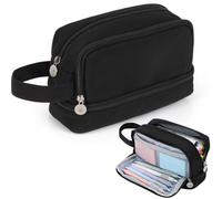 Alyvisun Trousse Scolaire, Trousse à Crayons Grande Capacité avec 3 Compartiments pour Fille Garcon, Portable Trousse Crayon Pencil Case avec Poignée pour École et Bureau (Sombre)