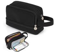 Alyvisun Trousse Scolaire, Trousse à Crayons Grande Capacité avec 3 Compartiments pour Fille Garcon, Portable Trousse Crayon Pencil Case avec Poignée pour École et Bureau (Noir)