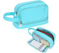 Alyvisun Trousse Scolaire, Trousse à Crayons Grande Capacité avec 3 Compartiments pour Fille Garcon, Portable Trousse Crayon Pencil Case avec Poignée pour École et Bureau (Bleu)