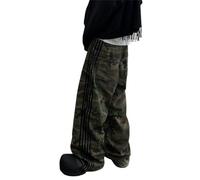 Alyweatry Jean baggy vintage surdimensionné taille basse Y2k rayé Skateboard Denim Track Jeans Streetwear pour homme, camouflage vert, Taille L