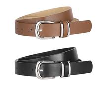 Alyxen 2pcs Ceinture Femme en cuir - Classique & Élégante, 2.5 cm de Large, Ajustable jusqu'à 100 cm - Idéale pour Robes, Jeans & Tenues Habillées - Accessoire Mode Tendance (Noir+Marron)