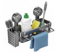Alyxen Organisateur d'évier pour La Cuisine,Porte Eponge Evier Cuisine avec Bac de Vidange et Porte-Serviettes,Porte-éponge à Ventouse,Rangement Evier Cuisines