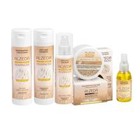 ALZEDA ADVANCED Routine Réparation Complète - Shampoing collagène 250 ml + Après-shampoing + Masque + Lait sans rinçage + Sérum brillance - Argan & macadamia - Cheveux secs