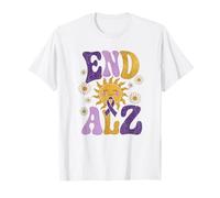 Alzheimer's Awareness Ruban Violet rétro Daisy Sun End ALZ T-Shirt