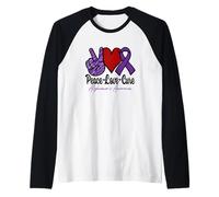 Alzheimer's Peace Love Cure signe de paix cœur ruban violet Manche Raglan