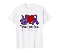 Alzheimer's Peace Love Cure signe de paix cœur ruban violet T-Shirt