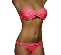 ALZORA 10446 Maillot de bain push-up bandeau Twist Bikini pour femme Plusieurs couleurs et tailles, corail, S