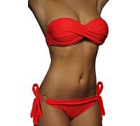 ALZORA Ensemble de bikini push-up bandeau torsadé pour femme, plusieurs couleurs et tailles, 10446, Bandes ZZ02 rouges., S