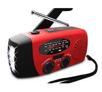 AM/FM Radio, Charge 3 façons: Puissance Solaire, Liquidation, USB, Dynamo Manivelle Charge, Portable, pour Usage d'urgence Camping, randonnée, pêche, à l'extérieur, Rouge