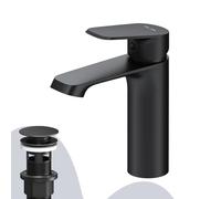 AM.PM Func - Mitigeur Lavabo Robinet Salle de Bain avec Clic-Clac, Noir, Anti-rayures, Facile à Nettoyer, Hauteur du Bec 180 mm