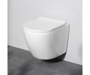 AM.PM Like - WC Suspendu Sans Bride, Sans Rebord, Cuvette WC Suspendu, Abattant WC avec Amovible Softclose, Fixation Invisible, Toilette Suspendu Mural en Céramique, Blanc, 48,5 cm de long