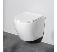 AM.PM Like - WC suspendu sans rebord avec siège de toilette SoftClose et technologie de chasse AquaSpin - WC mural suspendu sans rebord de rinçage, WC à fond profond, toilettes suspendues sans bord en